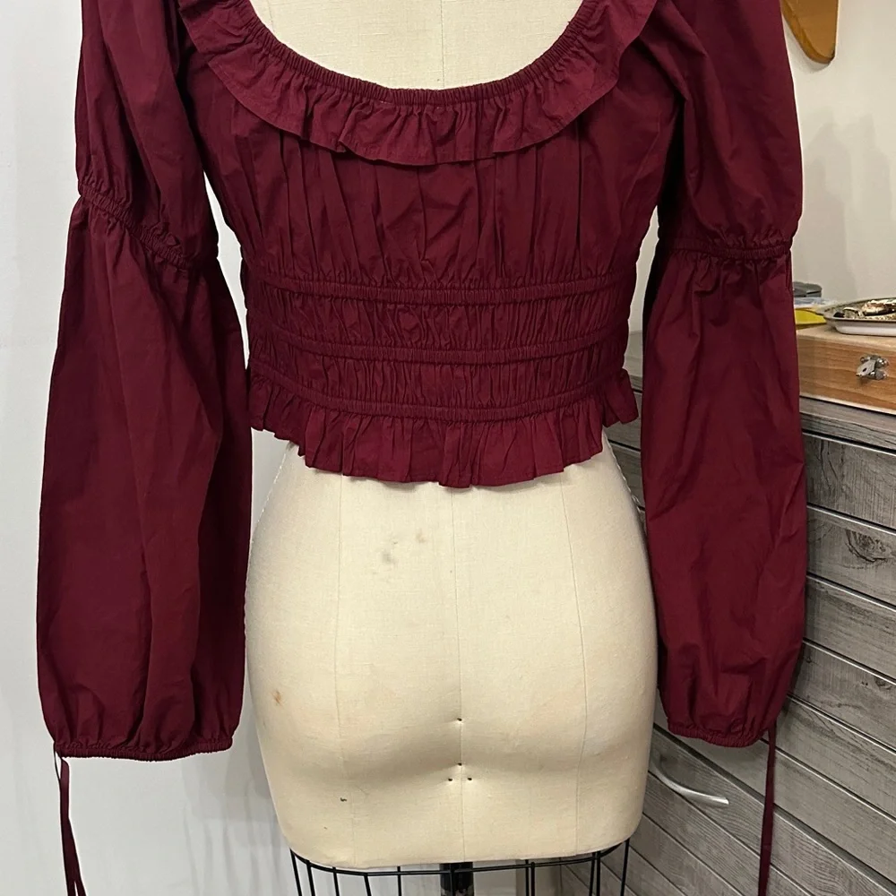 American Eagle Outfitters Maroon Ruffle Blouse - Picture 7 of 8